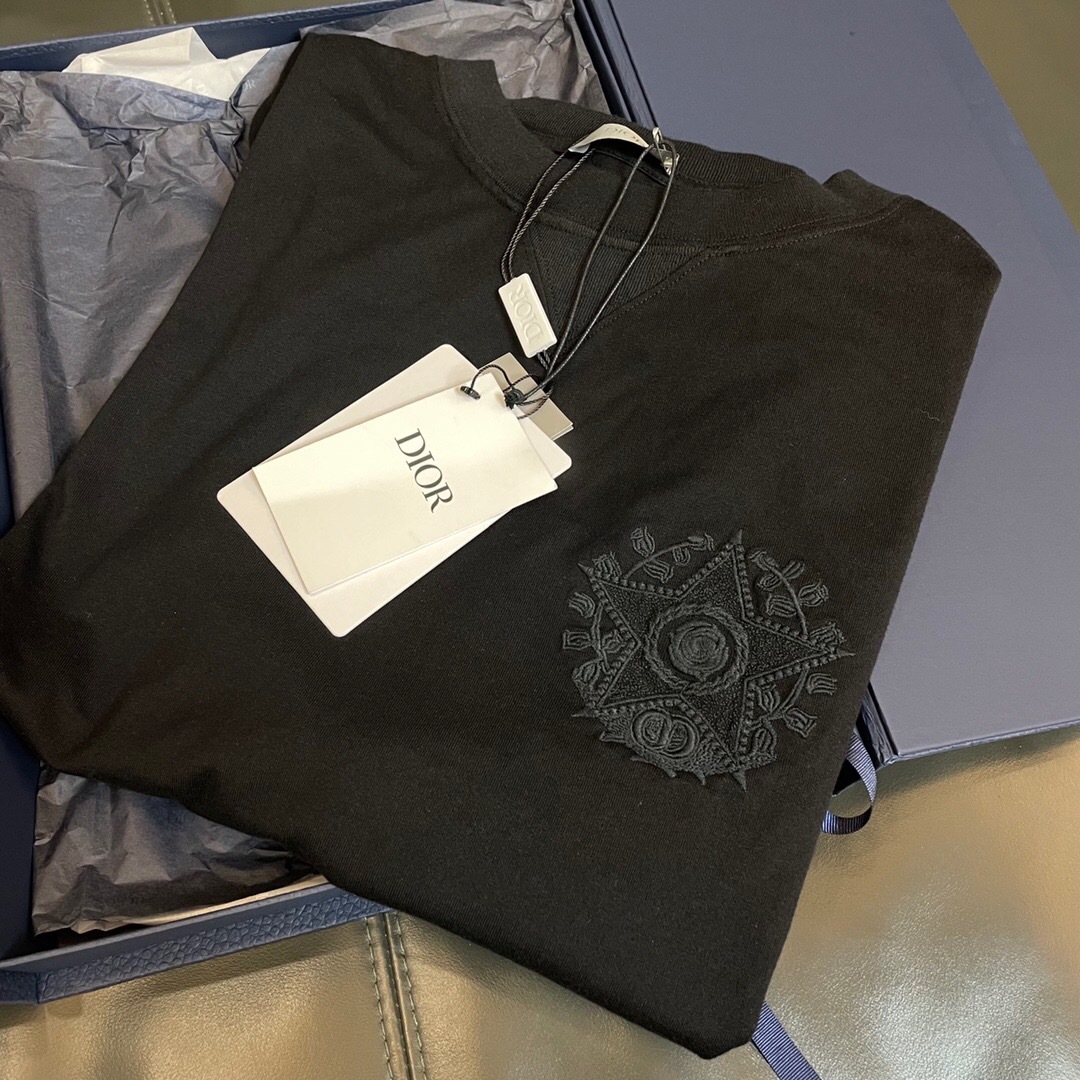 P219 Dior Star-Embroidered T-Shirt - Black