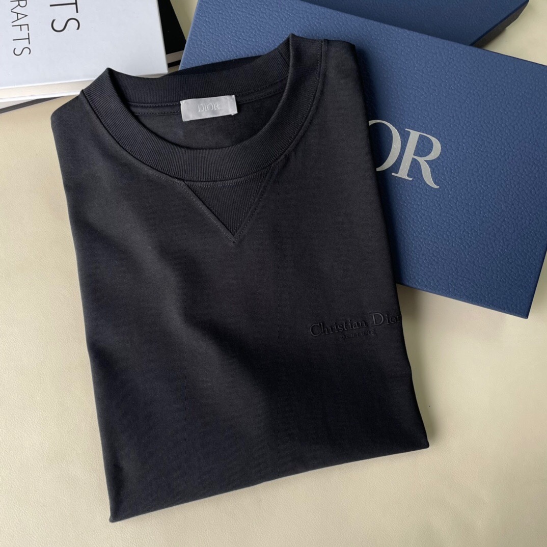 P209 Dior Chest-Letter Embroidered T-Shirt - Black