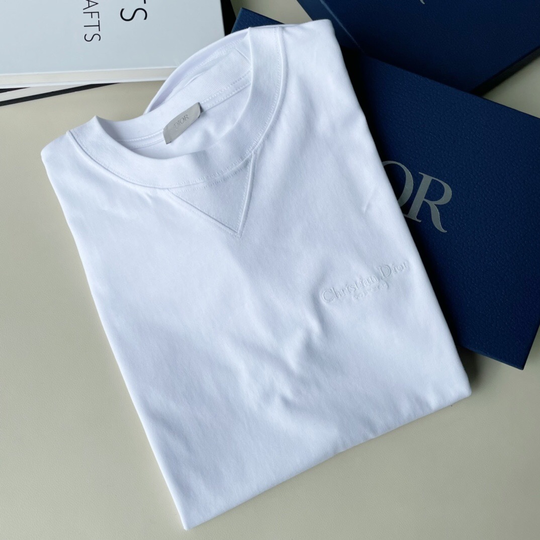 P209 Dior Chest-Letter Embroidered T-Shirt - White
