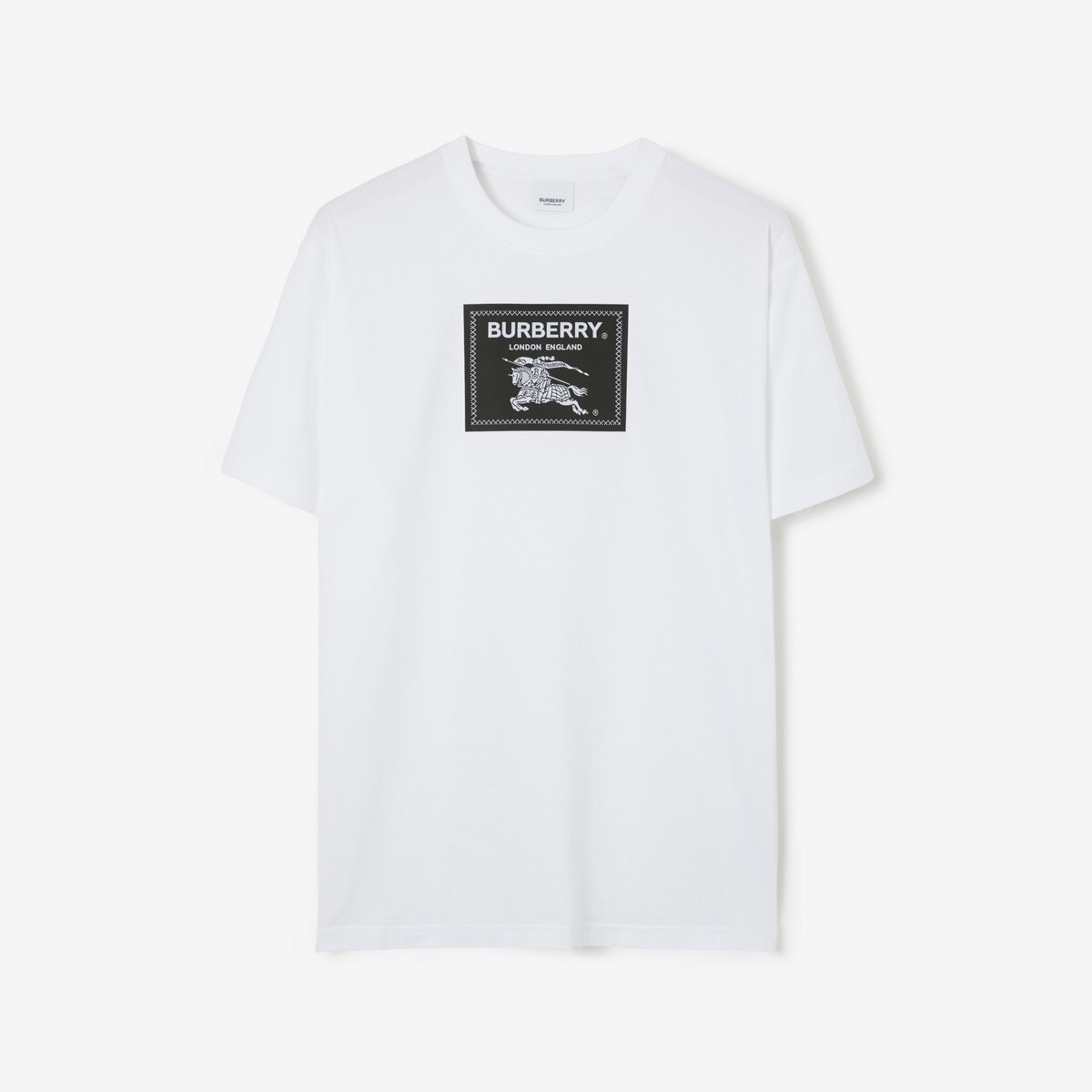 P229 Burberry Equestrian Transfer-Print T-Shirt - White