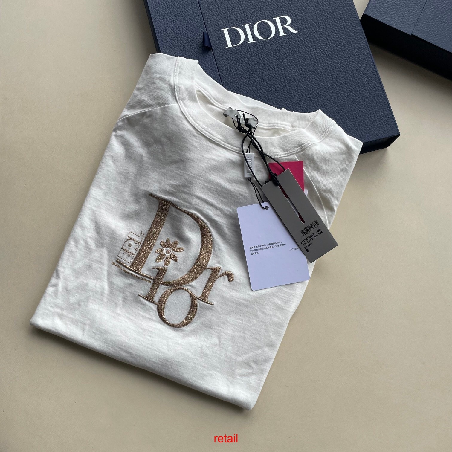 P238 Dior Letter-Embroidered T-Shirt - White