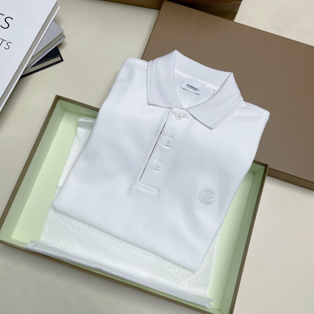 P289 Burberry Small BT-Embroidered Polo Shirt - White
