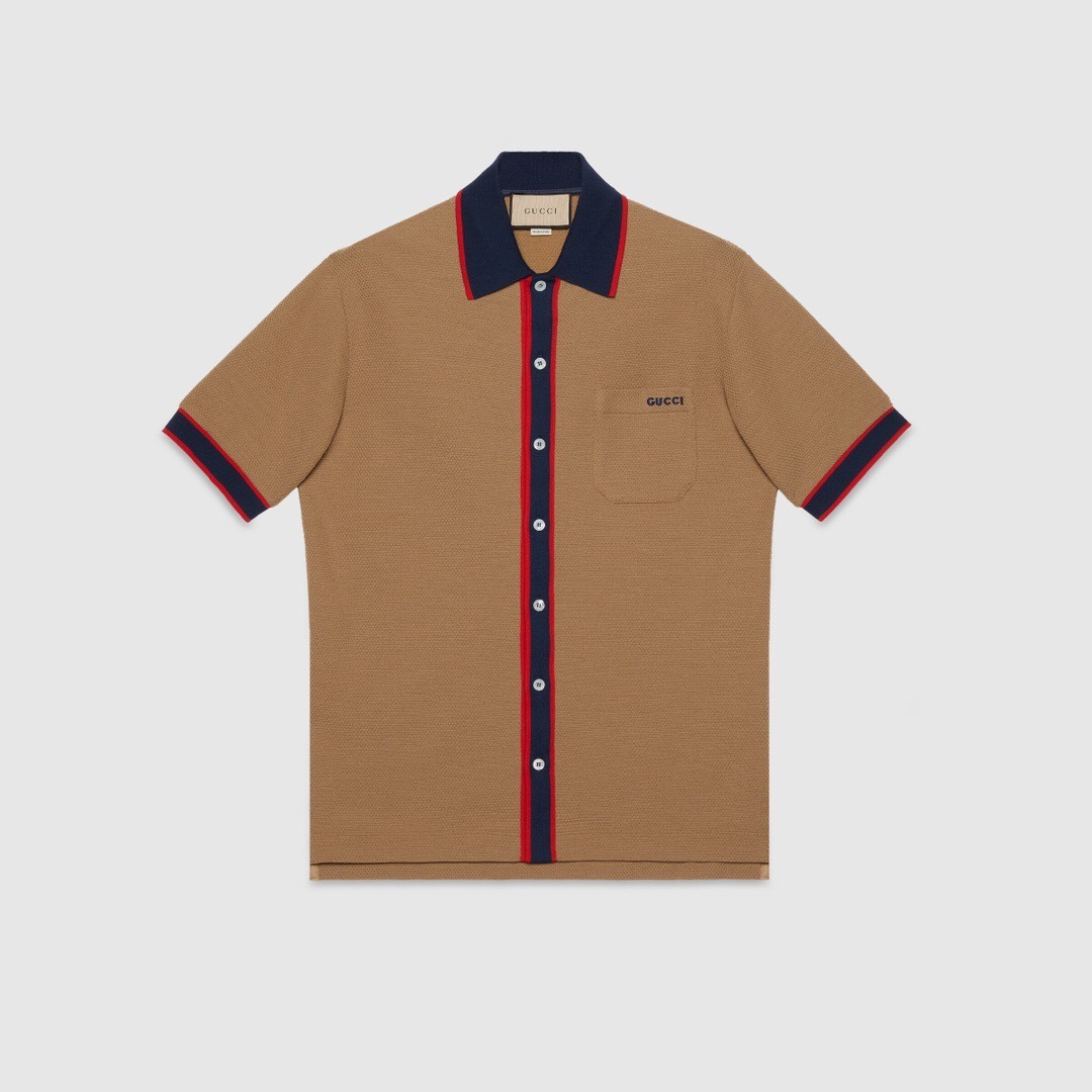 P339 Gucci Wide-Rib Web-Placket Polo Shirt