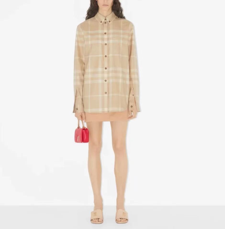 P359 Burberry Check Long-Sleeve Shirt - Champagne