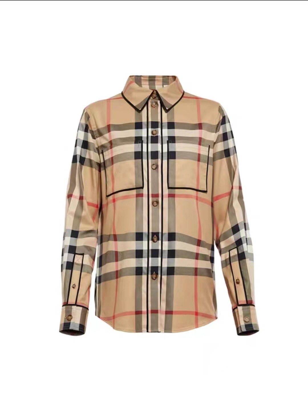 P389 Burberry Women's Check-Trim Shirt