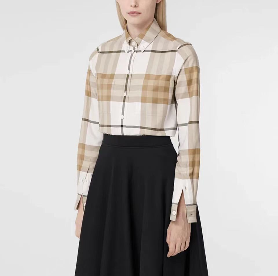 P358 Burberry Women's Check Shirt - Apricot