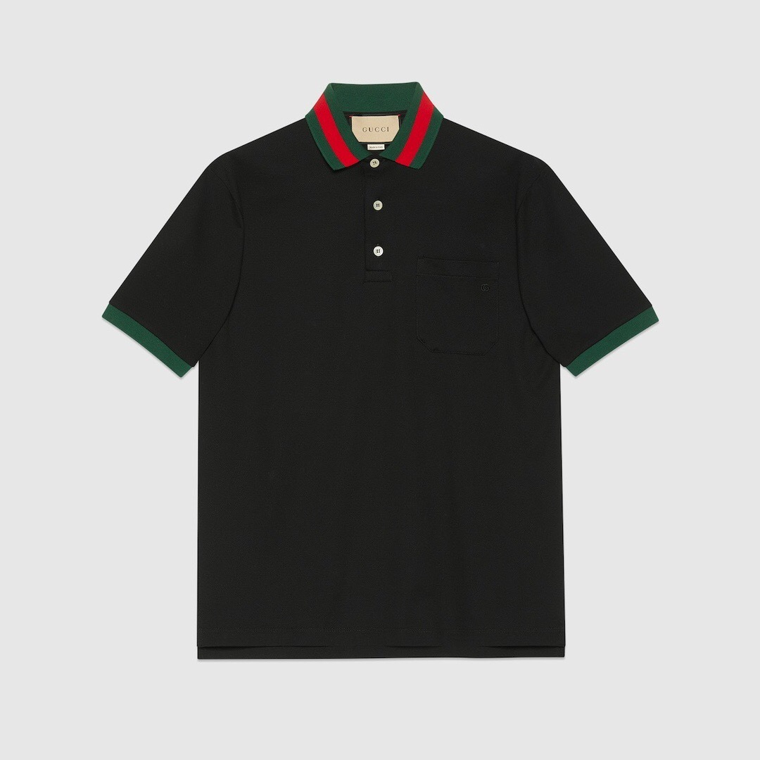 P289 Gucci Web-Collar Polo Shirt - Black