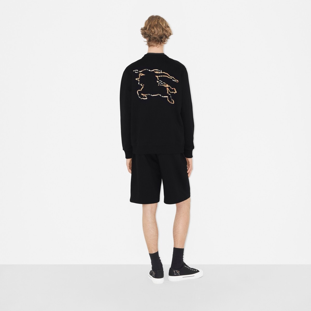 P359 Burberry Devoré Check Equestrian Sweatshirt - Black