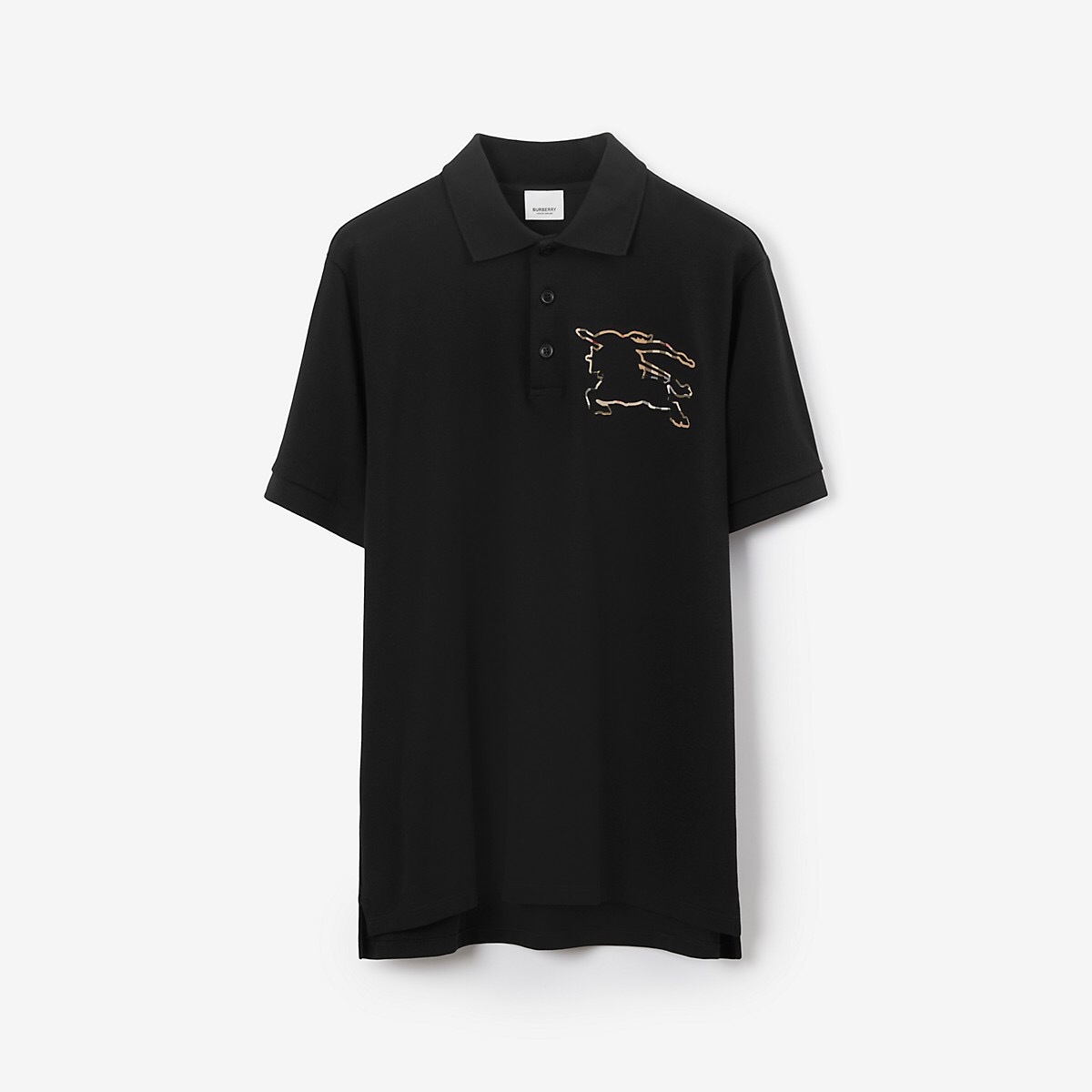 P299 Burberry Devoré Check Equestrian Polo Shirt - Black
