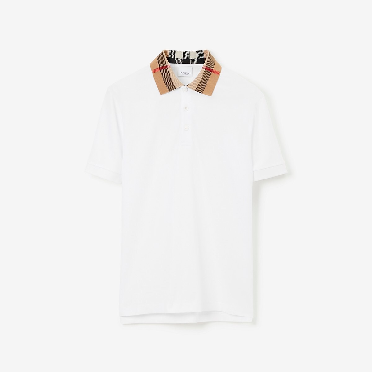 P299 Burberry Check-Collar Polo Shirt - White