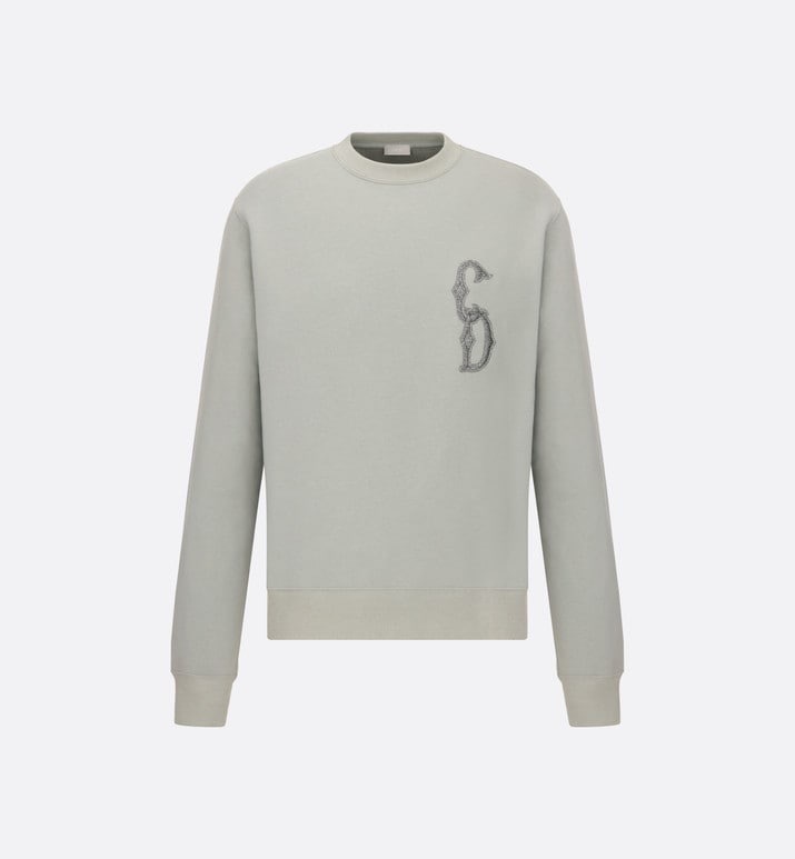 P339 Dior CD Metallic-Thread Embroidered Crewneck Sweatshirt - Grey