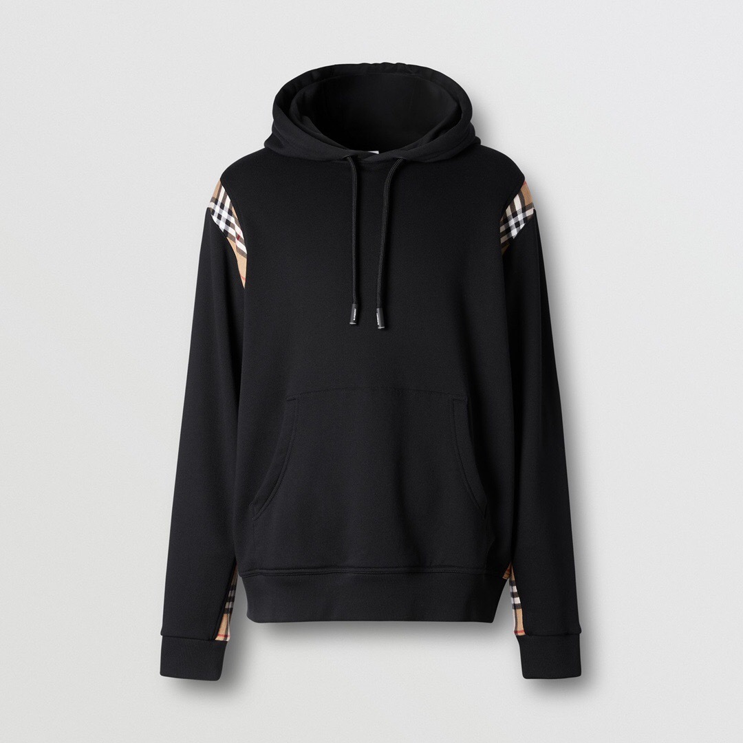 349 Burberry Check-Panel Hoodie - Black