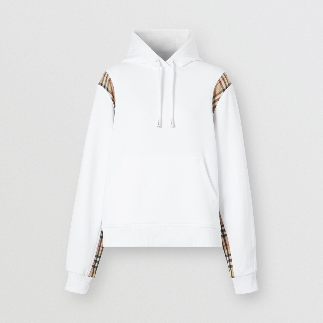 349 Burberry Check-Panel Hoodie - White