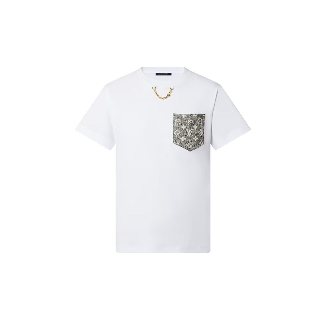 P329 Louis Vuitton Women's Jacquard Denim-Pocket T-Shirt - White