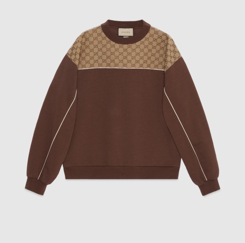 P469 Gucci Cotton-Knit Crewneck Sweatshirt - Brown