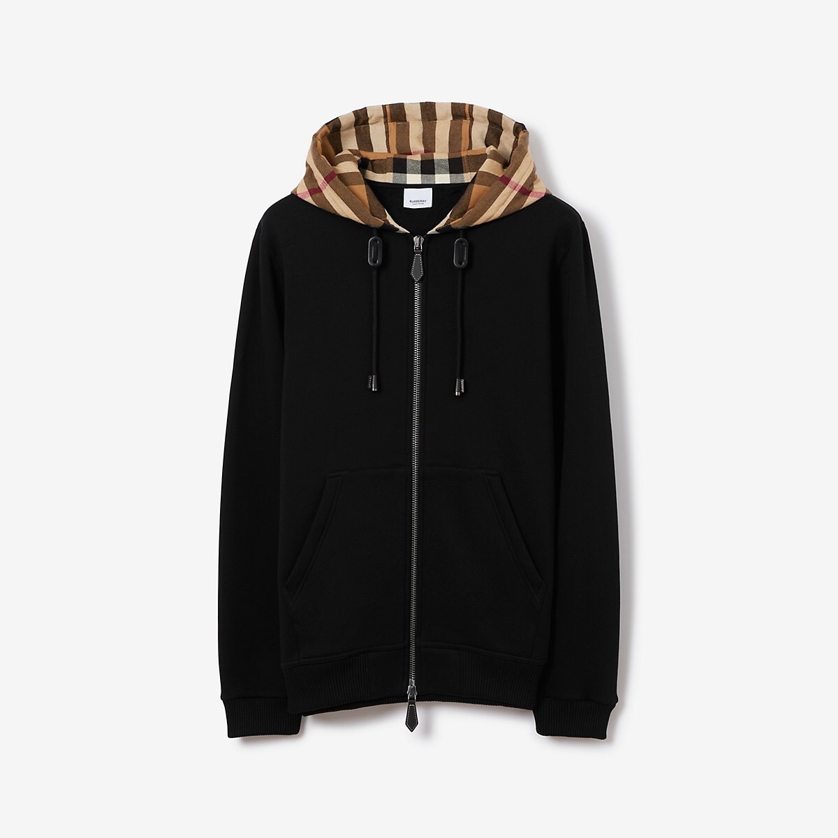 P449 Burberry Check-Hood Zip Hoodie - Black