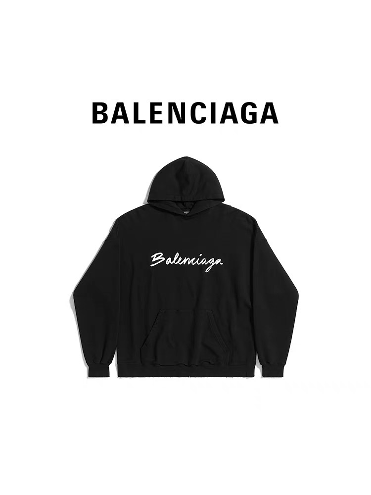 P369 Balenciaga BA Handwritten Letter-Print Hoodie - Black