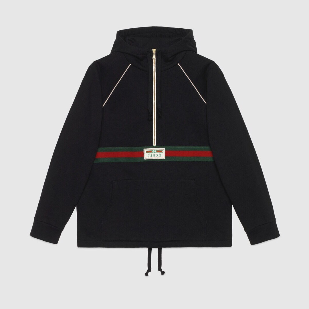 P419 Gucci Red-and-Green Web-Trim Sweatshirt - Black