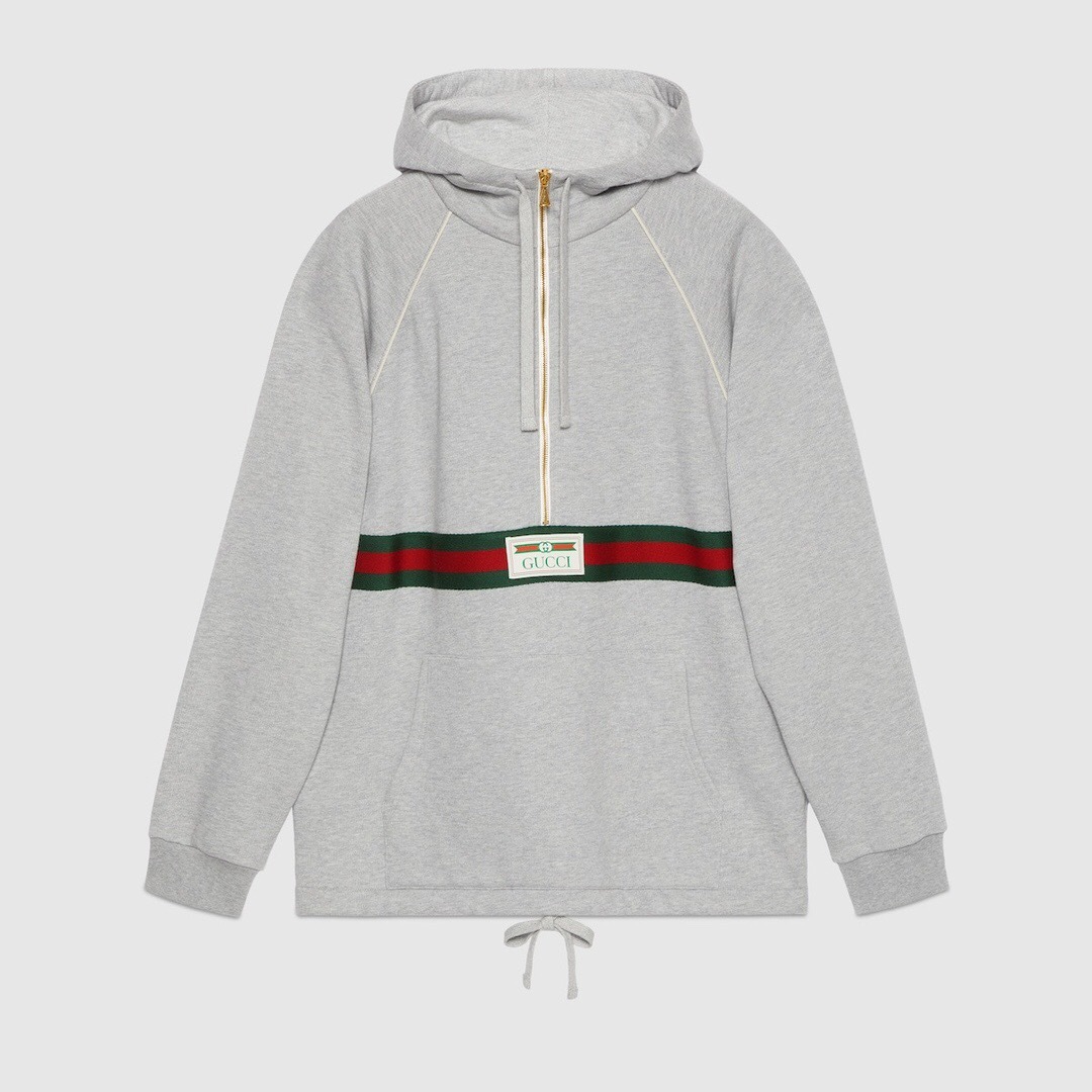 P419 Gucci Red-and-Green Web-Trim Sweatshirt - Grey
