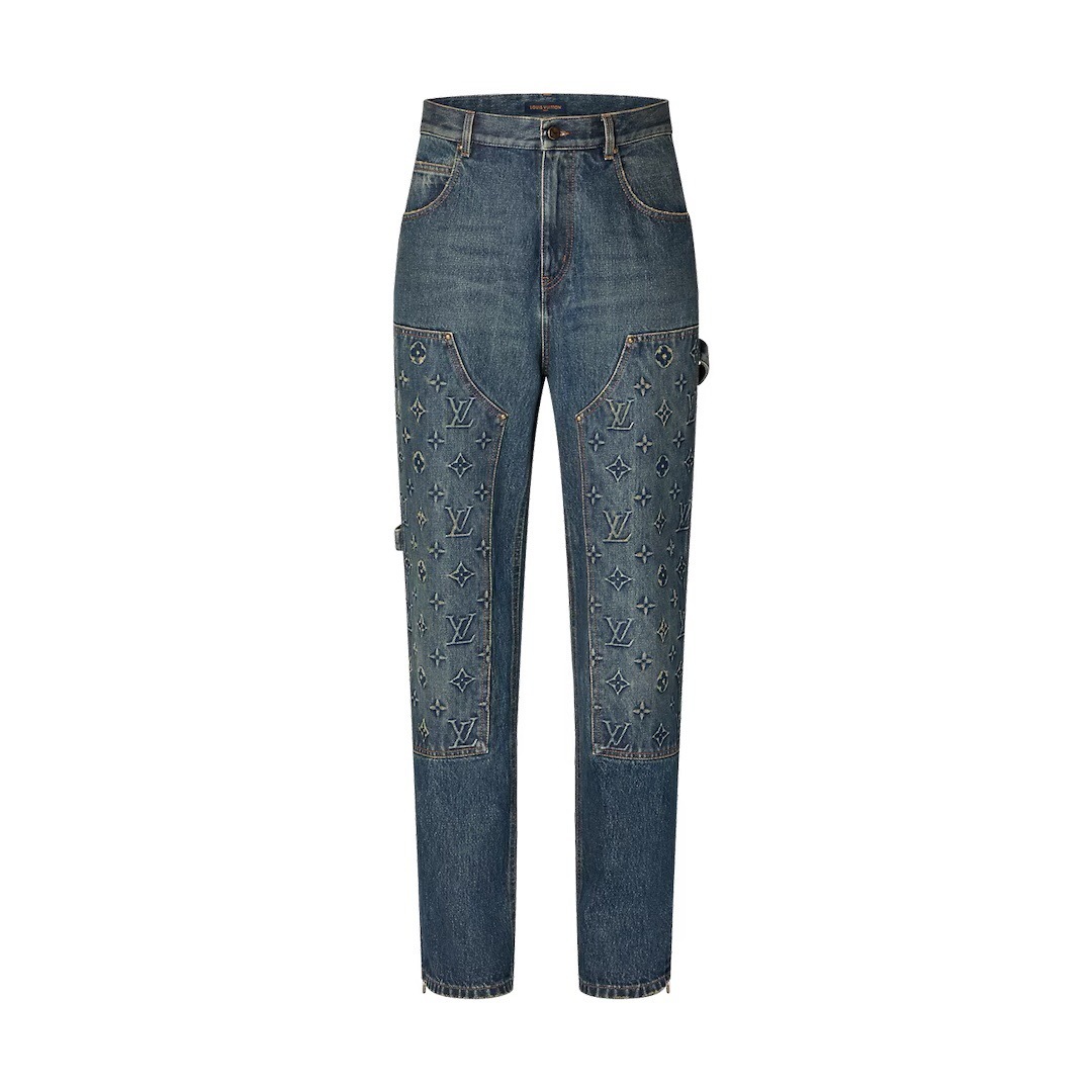 P789 Louis Vuitton Jacquard Embossed-Panel Jeans