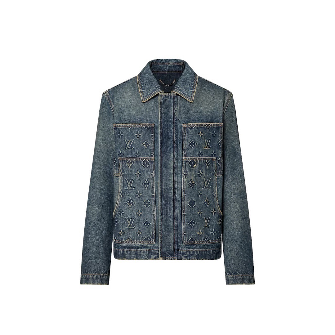 P899 Louis Vuitton Jacquard Embossed-Panel Denim Jacket