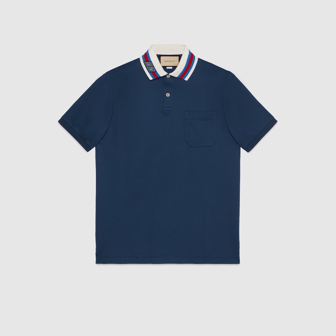P299 Gucci Double-G Applique Polo Shirt - Blue