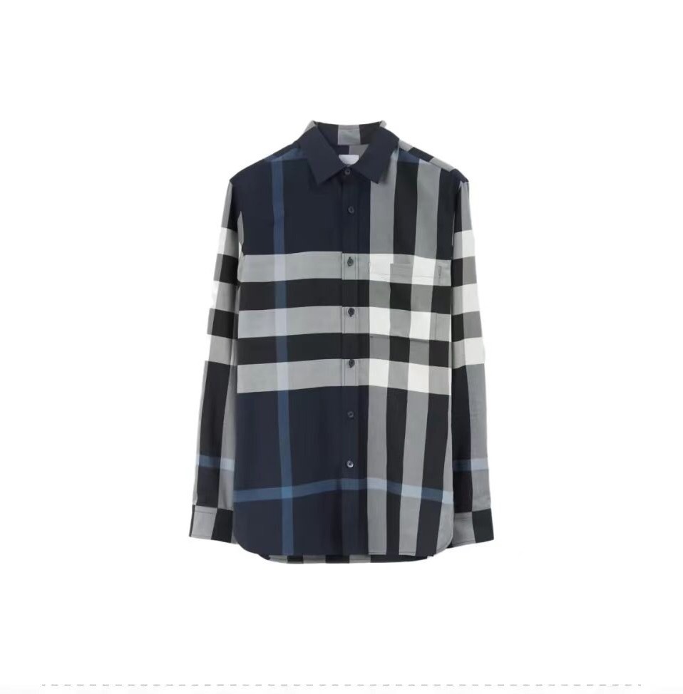 P359 Burberry Check Cotton Poplin Long-Sleeve Shirt