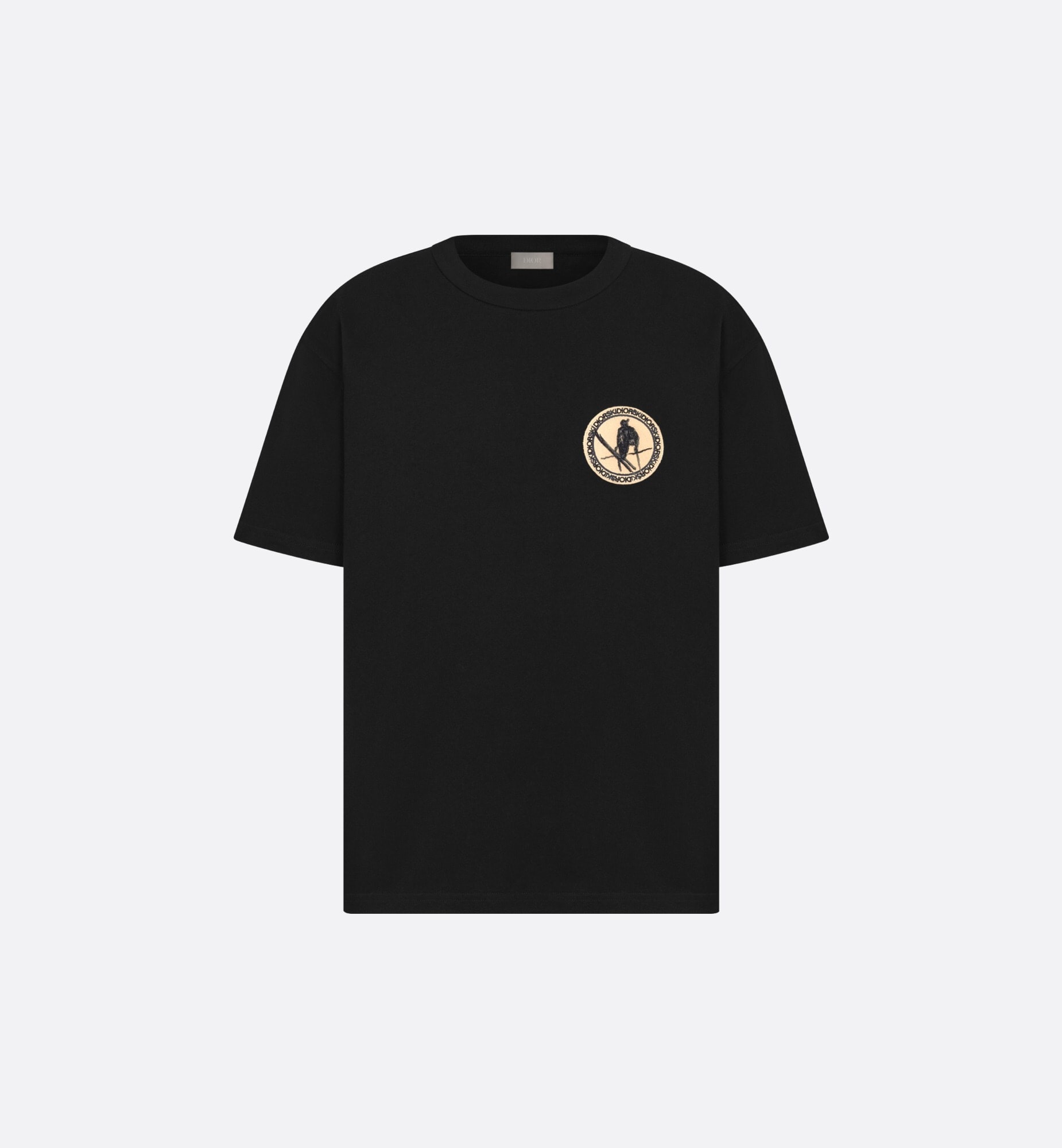 P219 Dior Round-Badge Embroidered T-Shirt - Black