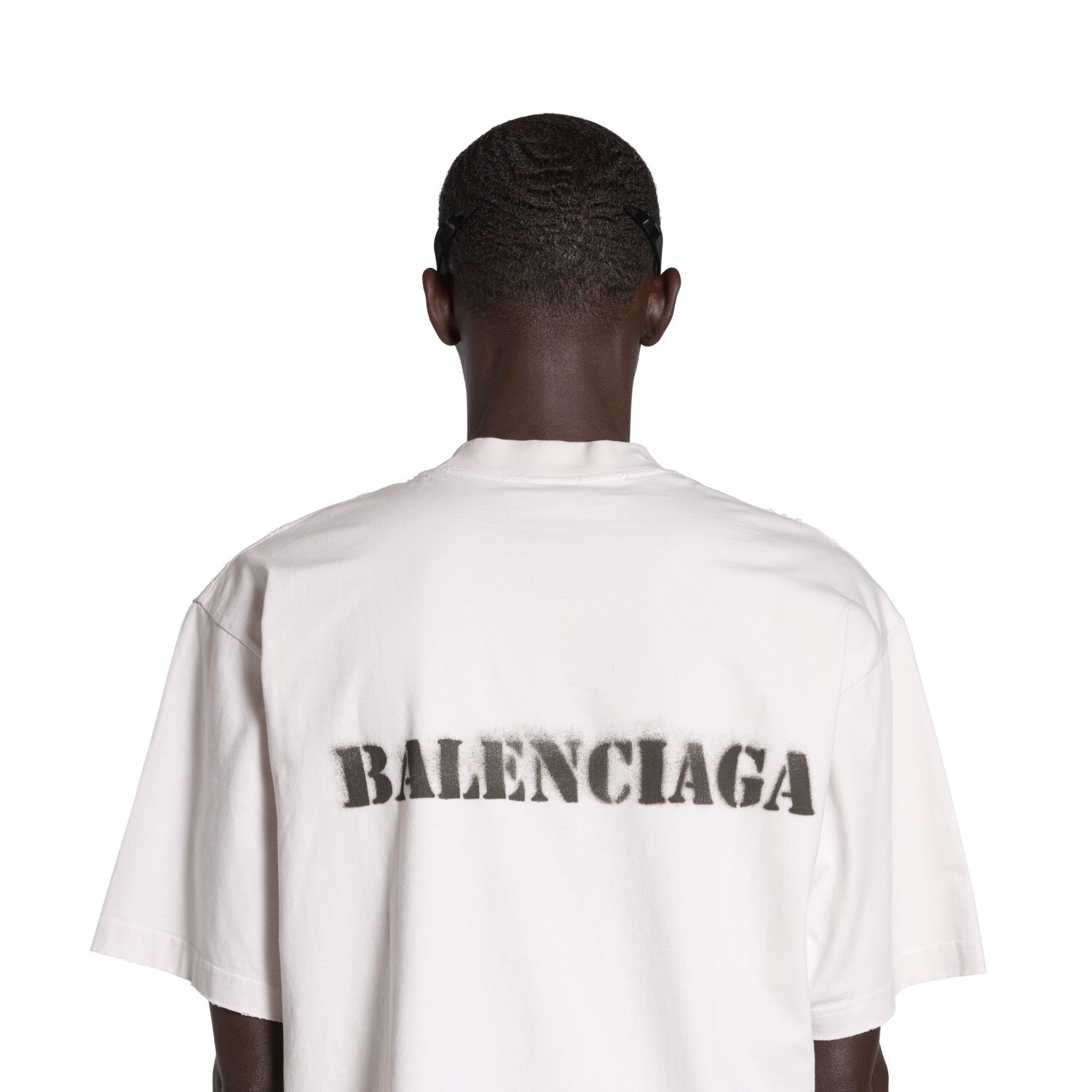P229 Balenciaga Front-and-Back Blurred-Letter T-Shirt - White