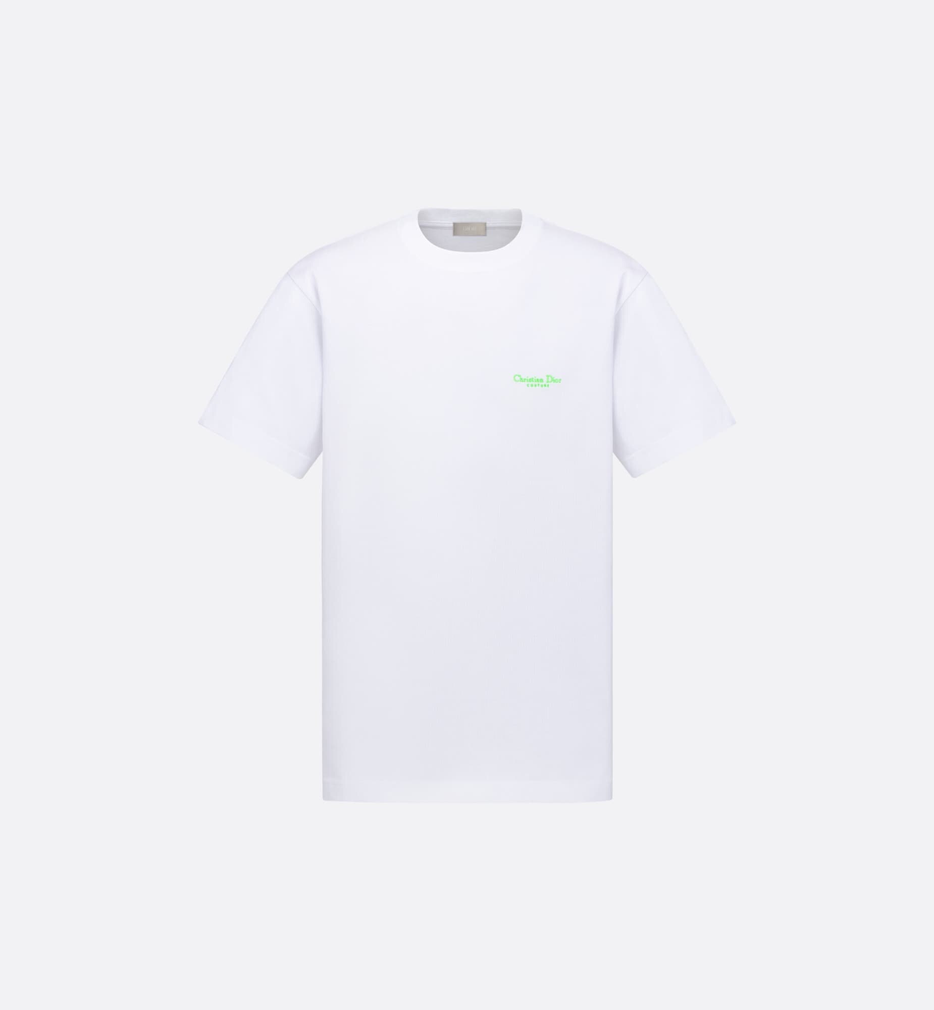 P219 Dior Small Green-Letter Embroidered T-Shirt - White