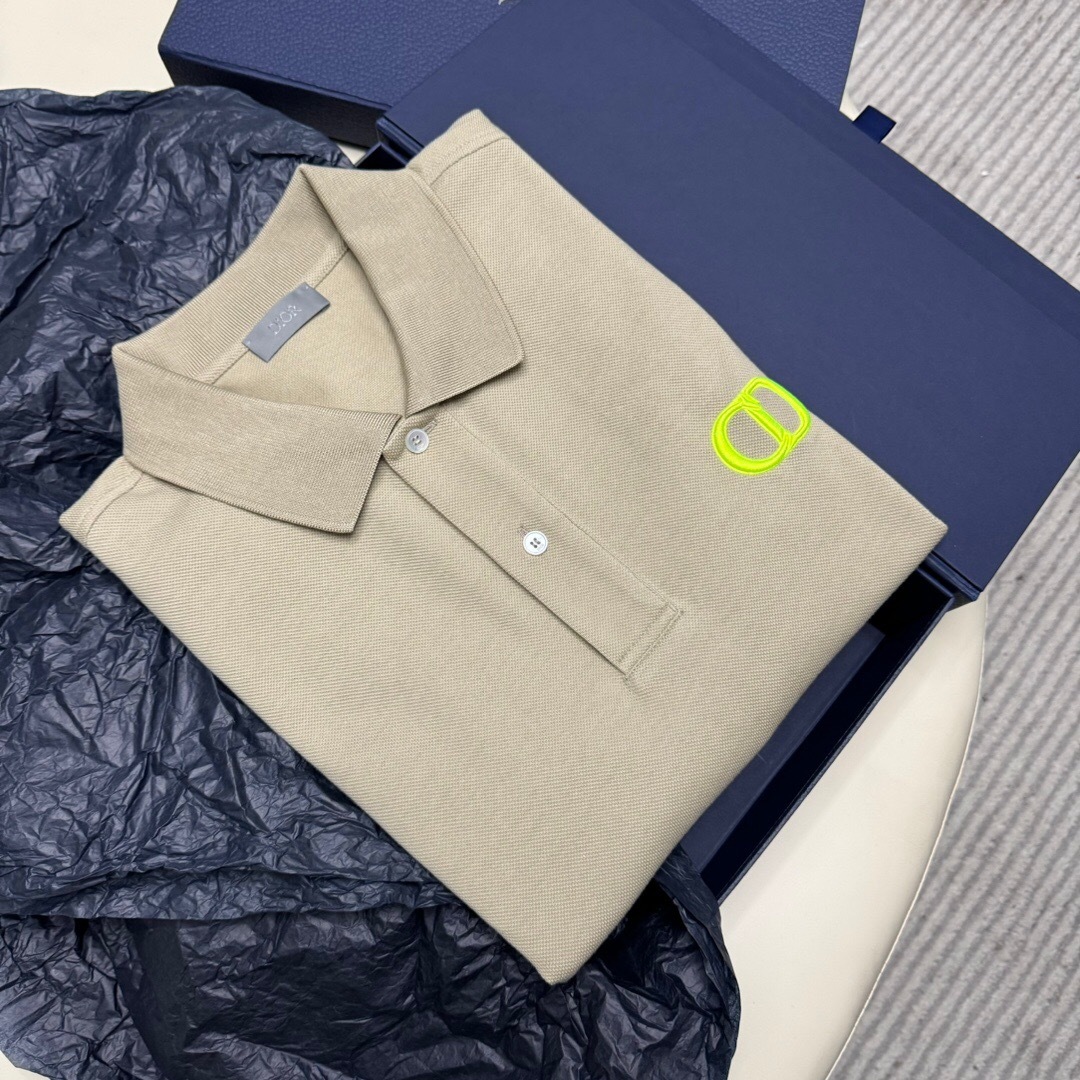 P259 Dior Embroidered Short-Sleeve Polo Shirt - Apricot