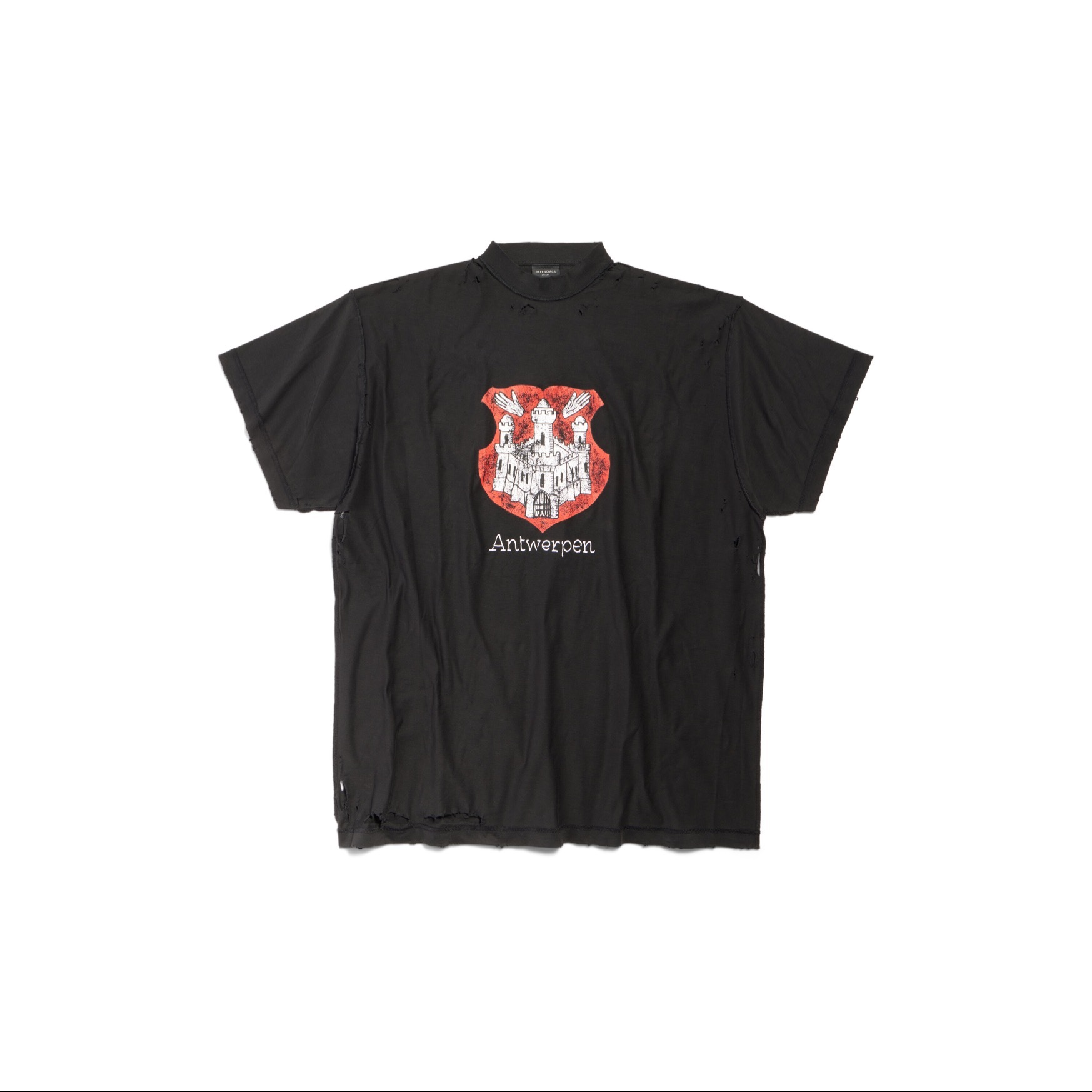 P229 Balenciaga Cracked Castle-Print T-Shirt - Black