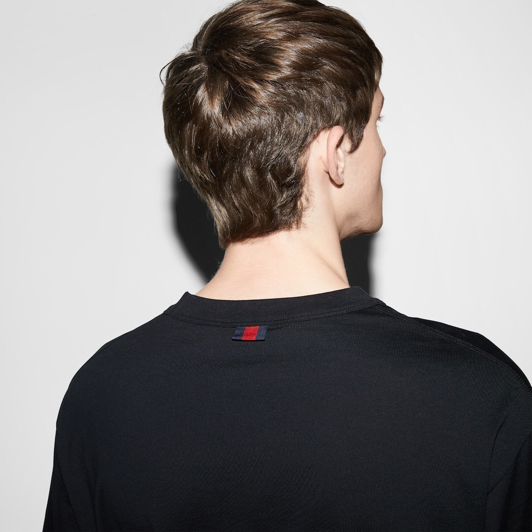 P219 Gucci Red-and-Blue Web-Embroidered T-Shirt - Black