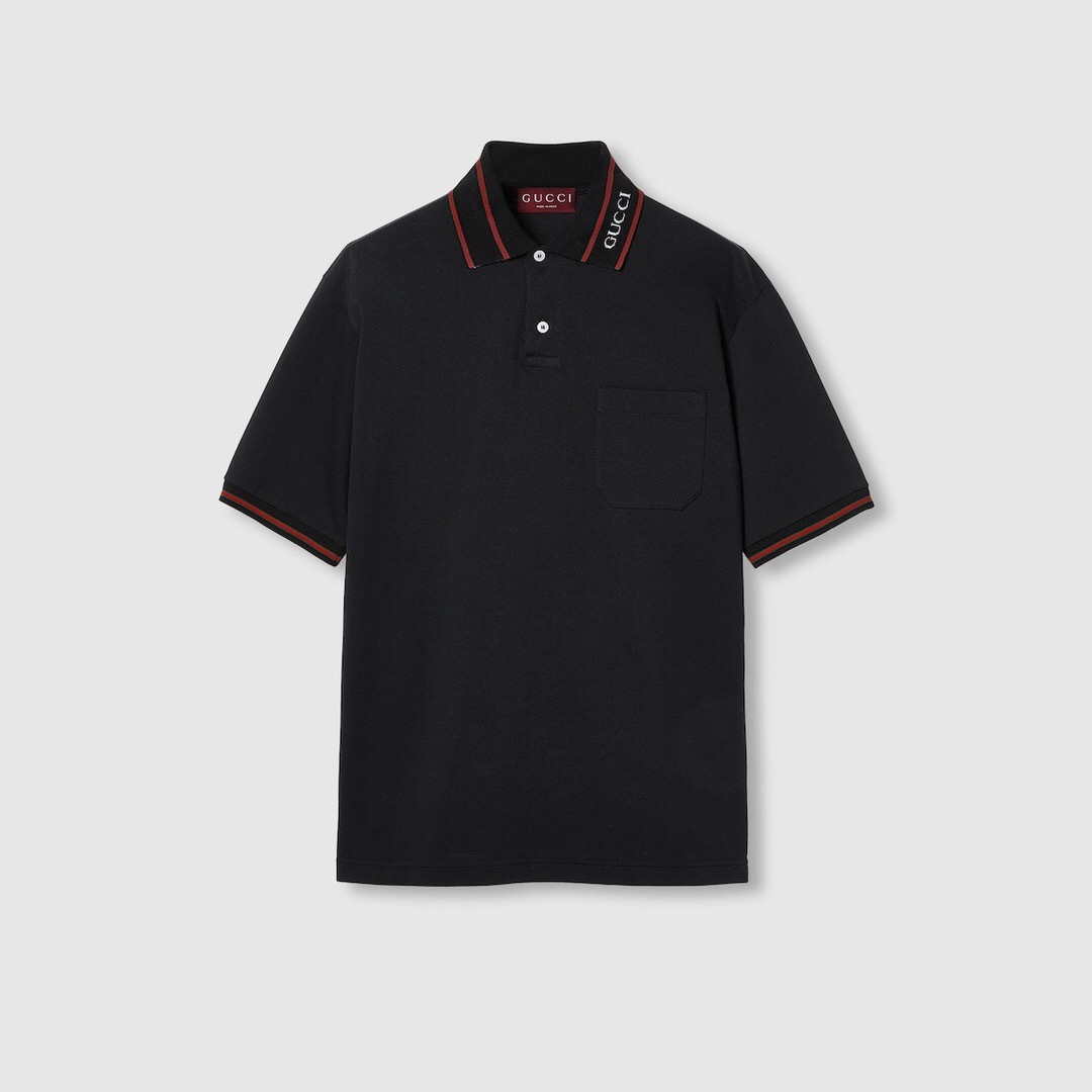 P299 Gucci Red-and-Black Stripe Polo Shirt - Black