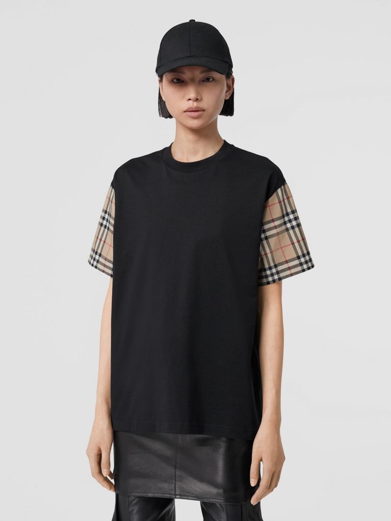 P209 Burberry Check-Sleeve T-Shirt - Black
