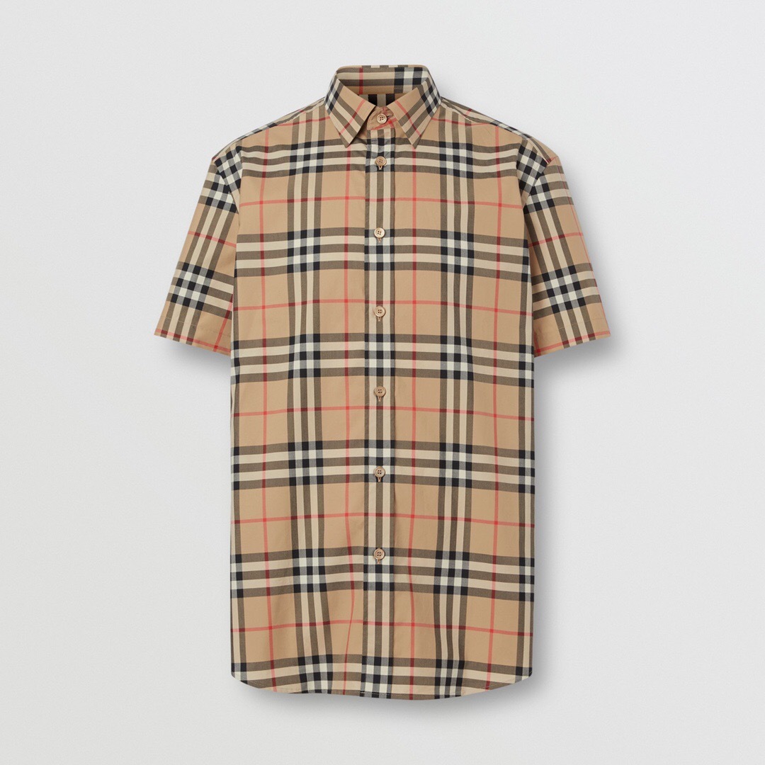 P359 Burberry Check Poplin Short-Sleeve Shirt
