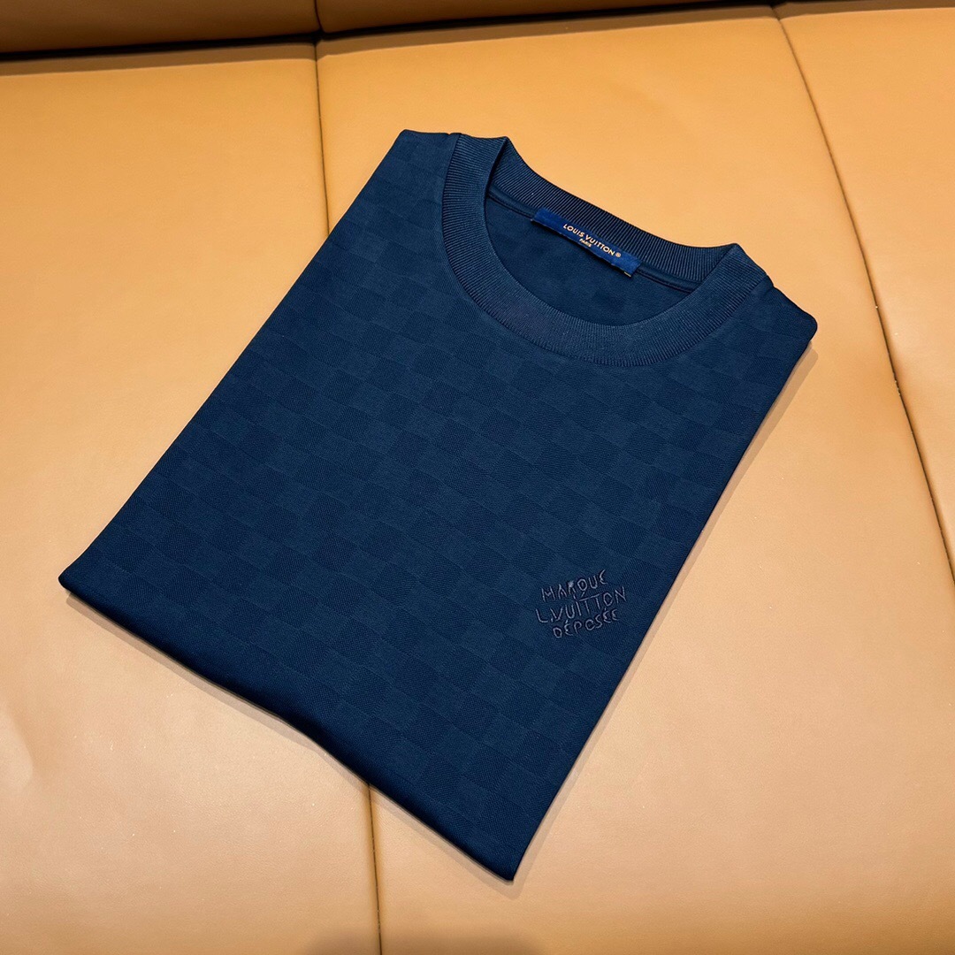 P229 Louis Vuitton Checkerboard Jacquard T-Shirt - Dark Blue