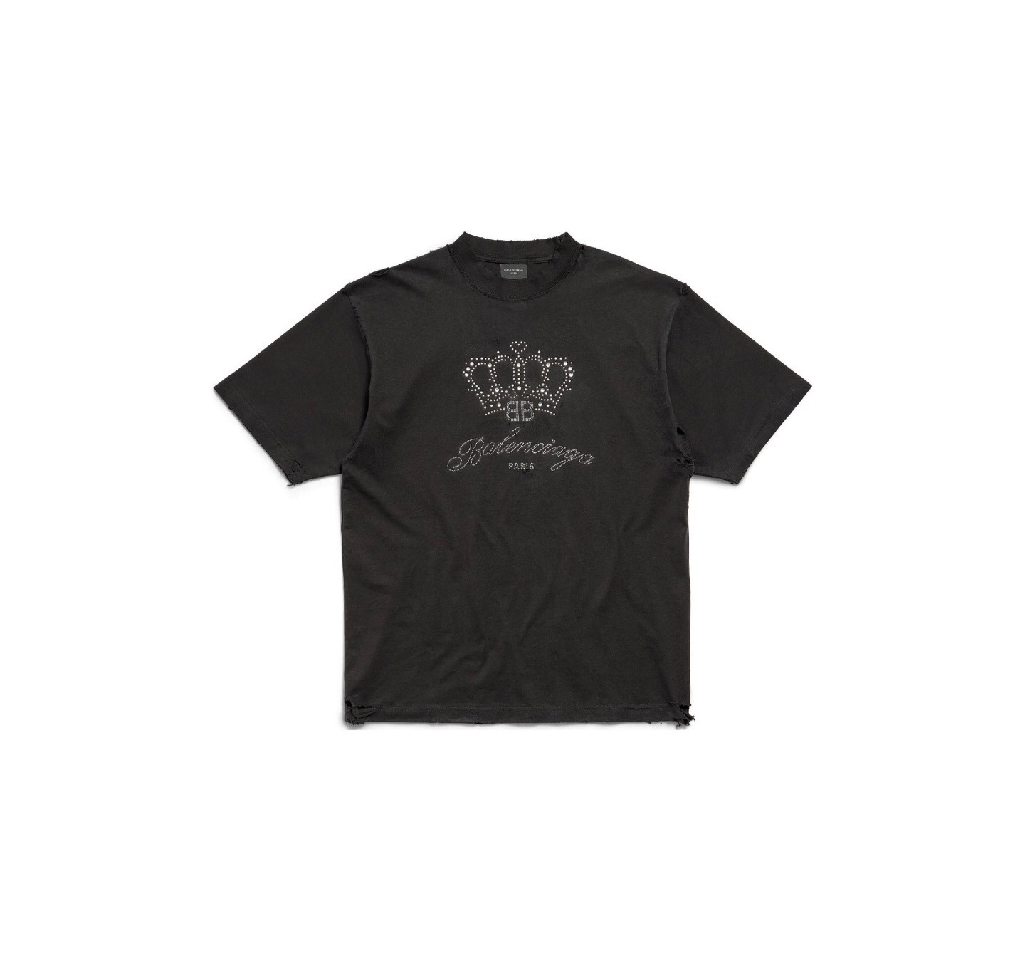 P219 Balenciaga Rhinestone Crown T-Shirt - Black