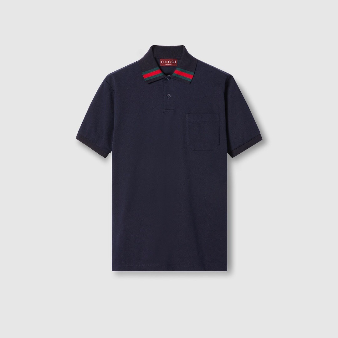 P299 Gucci Classic Red-and-Green Web-Trim Polo Shirt