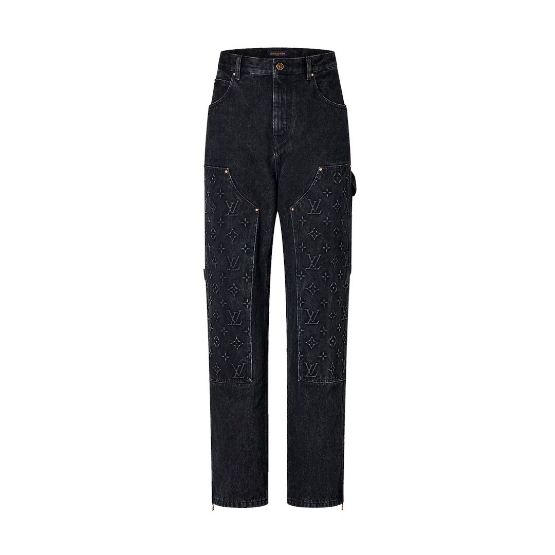 P789 Louis Vuitton Jacquard Embossed-Panel Jeans - Black