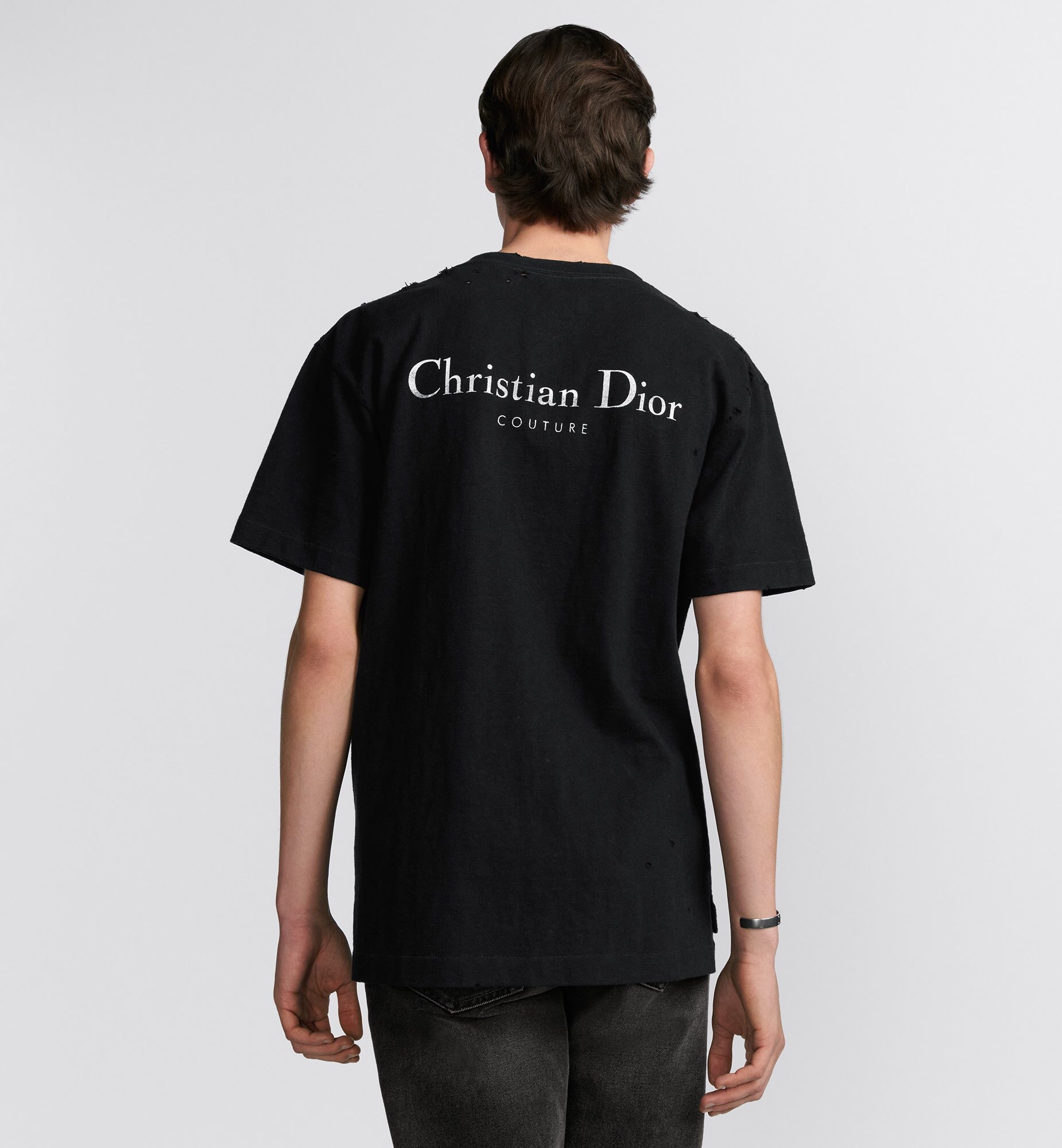 P229 Dior Distressed Letter-Print T-Shirt - Black