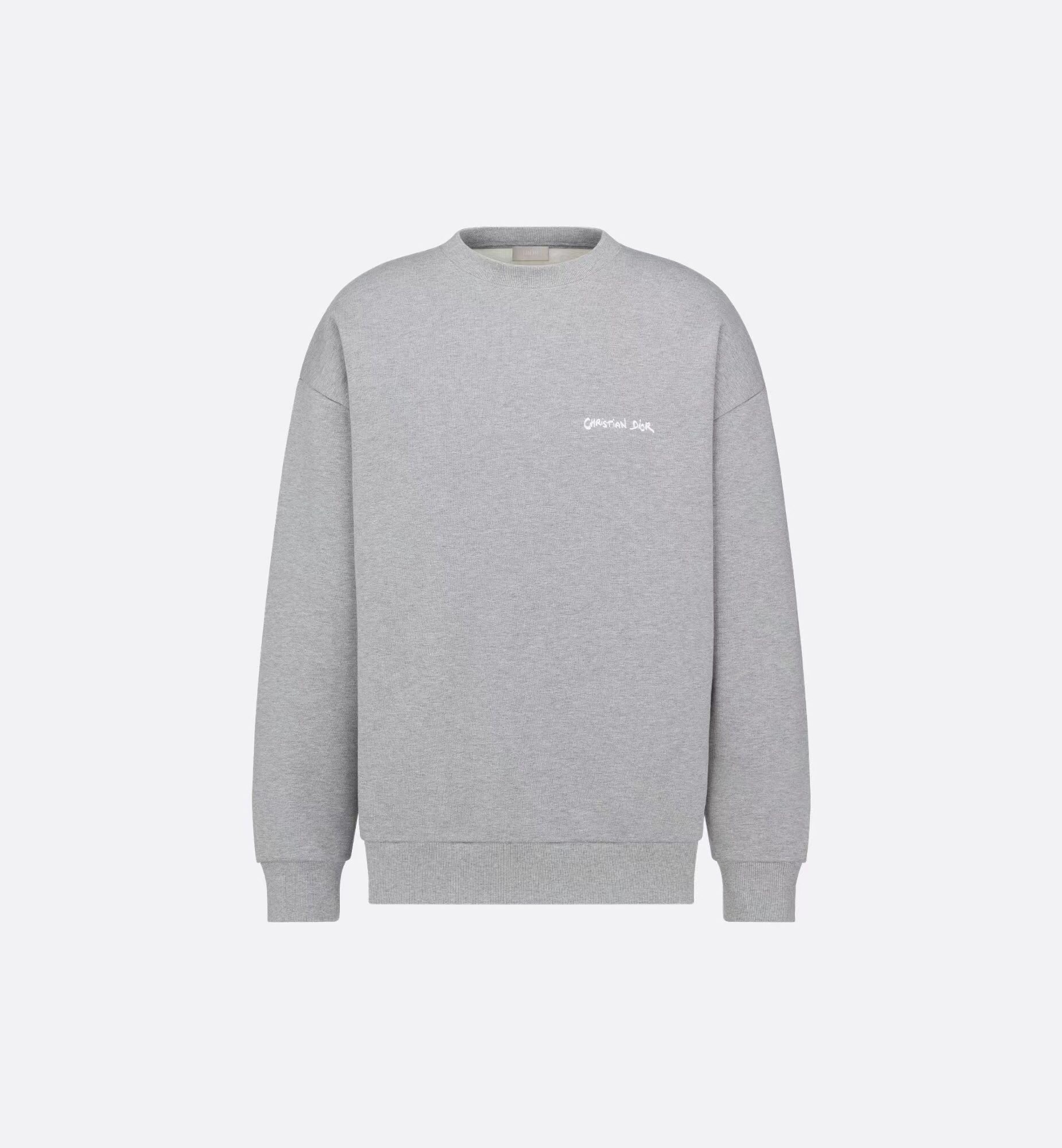 P359 Dior Small-Letter Embroidered Sweatshirt - Heather Grey