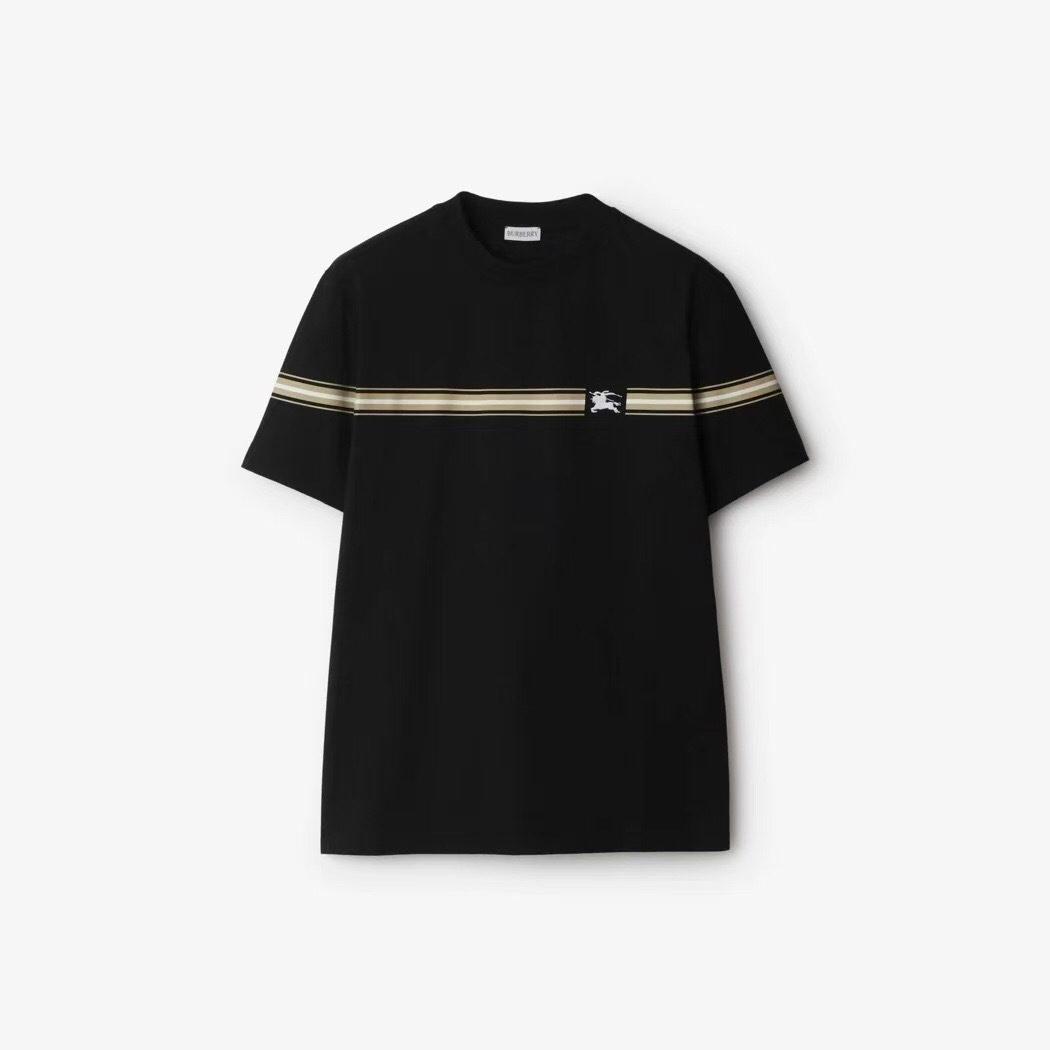 P229 Burberry Striped Equestrian-Embroidered T-Shirt - Black
