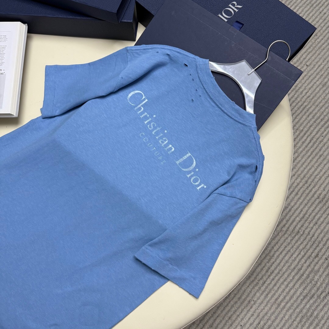 P229 DR Distressed Letter-Print T-Shirt - Blue