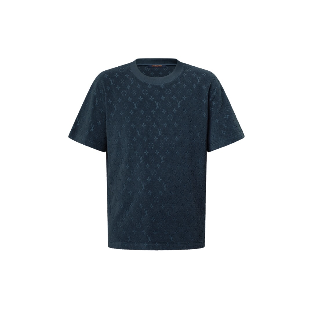 P279 Three-Flower Jacquard T-Shirt - Navy