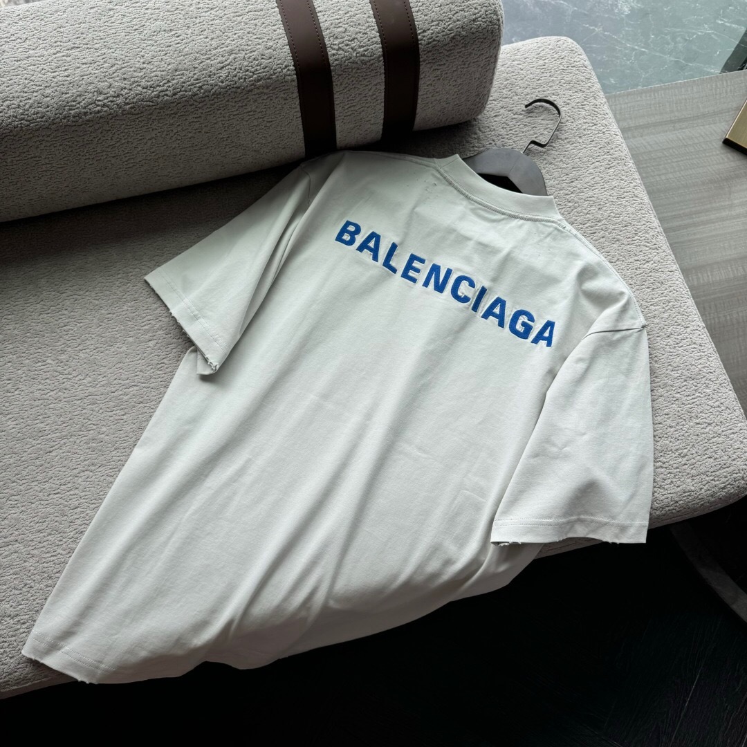 P219 Blue Back-Letter Embroidered T-Shirt