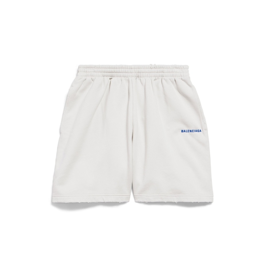 P289 Blue-Letter Embroidered Shorts - Gray Beige