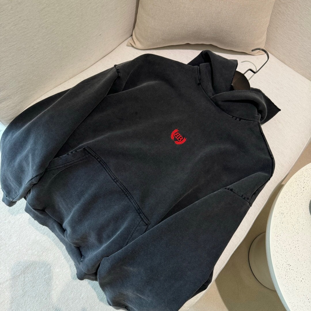 P369 Wheat-Ear Embroidered Hoodie - Washed Gray