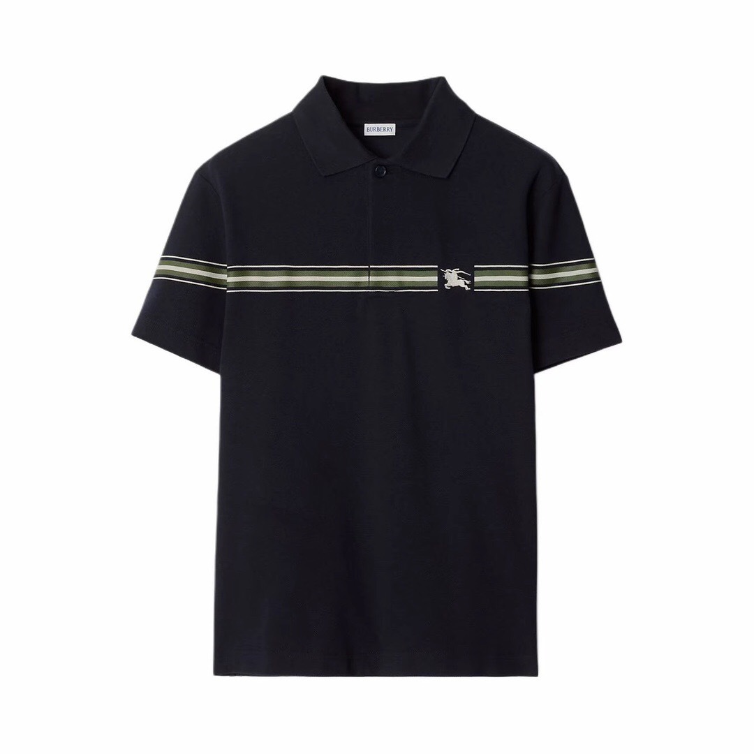 P299 Striped Equestrian Knight Polo Shirt - Black