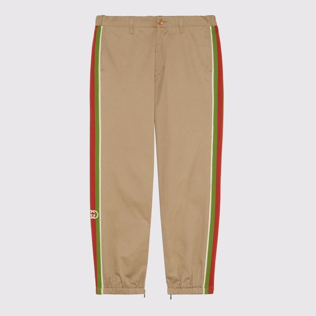 P389 Khaki Tape-Trim Trousers